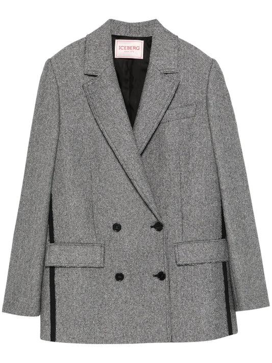 Double-Breasted Herringbone Blazer