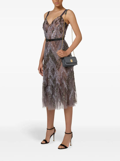 Sequined Chevron Midi Dress