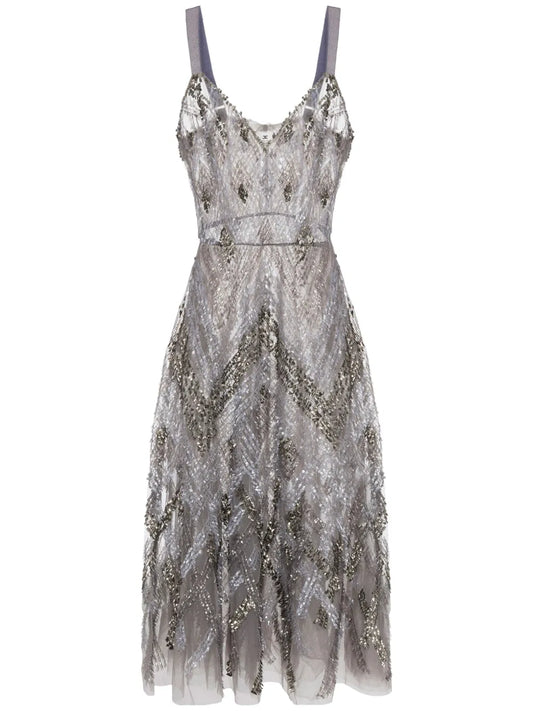 Sequined Chevron Midi Dress