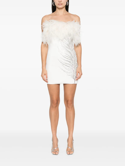 Crystal Feather-Appliqué Mini Dress