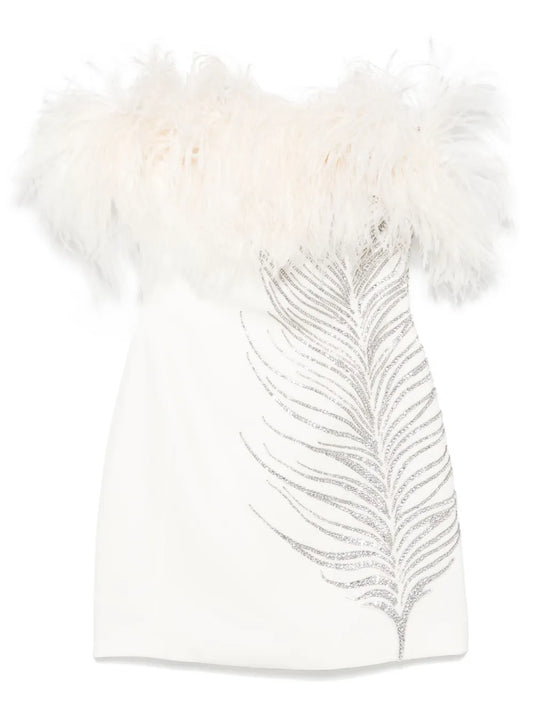 Crystal Feather-Appliqué Mini Dress