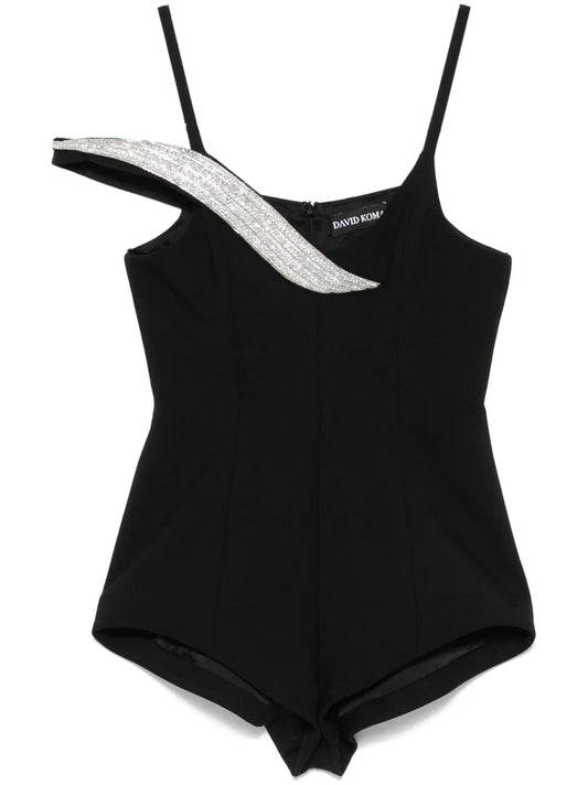 Crystal Feather-Appliqué Playsuit