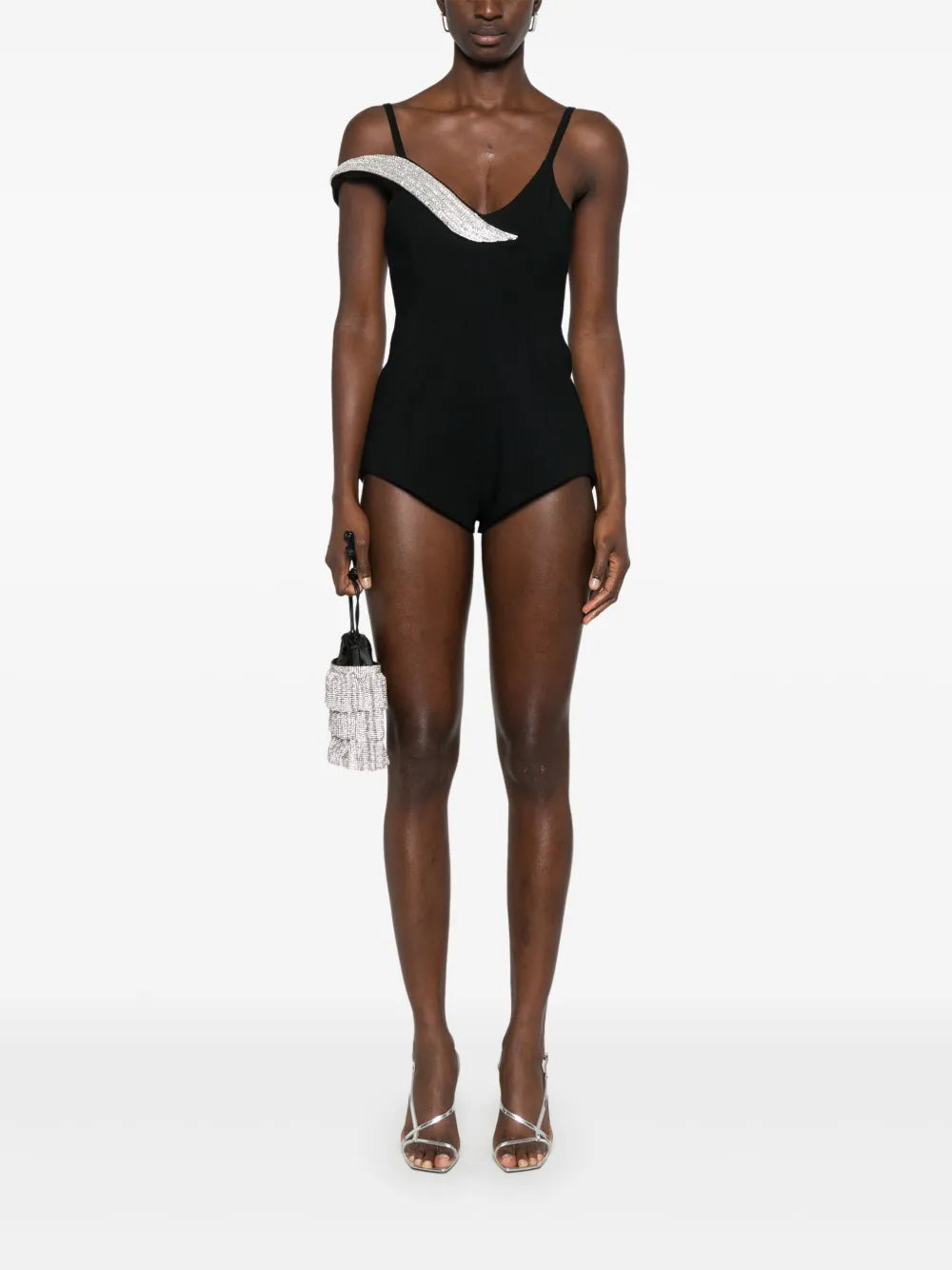 Crystal Feather-Appliqué Playsuit