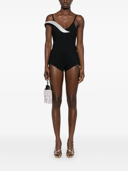 Crystal Feather-Appliqué Playsuit