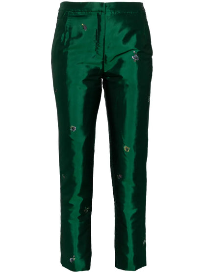 Floral Embroidery Straight Trousers