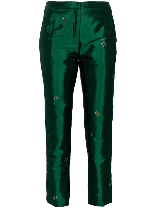 Floral Embroidery Straight Trousers