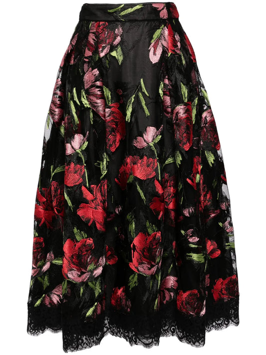 Libre Collection Electric-Embroidered Rose Skirt