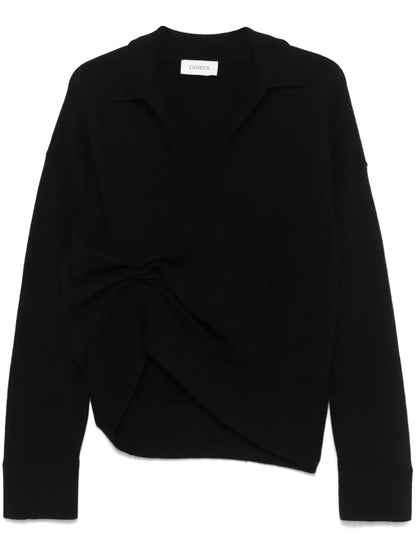 Gathered Polo Sweater