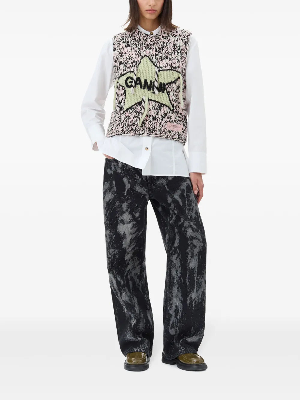 Painterly-Print Palazzo Trousers
