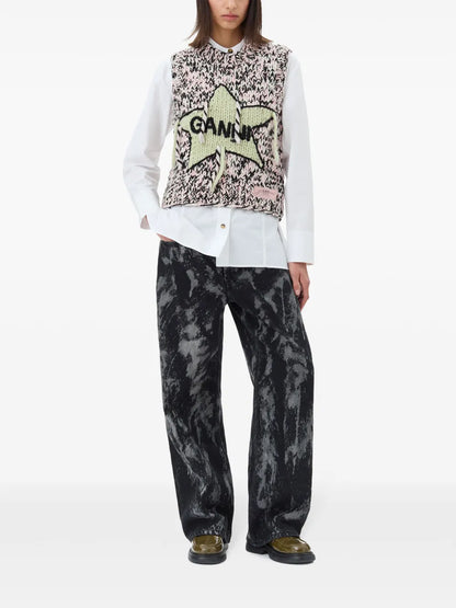 Painterly-Print Palazzo Trousers