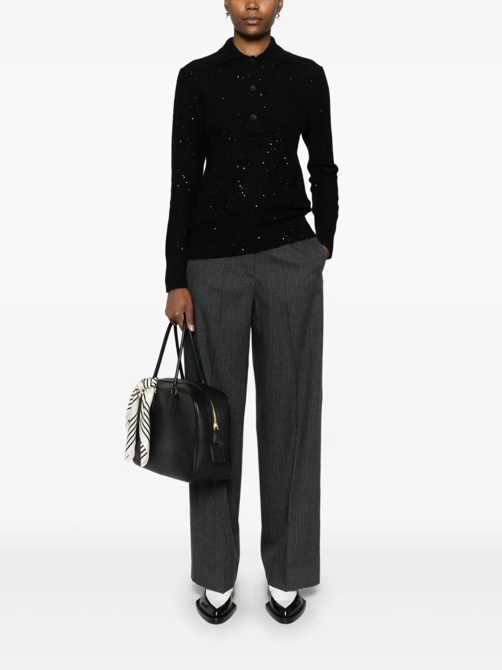 Sequin-Embellished Polo Sweater