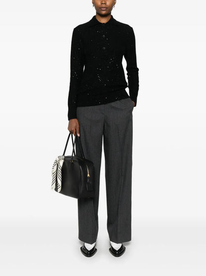 Sequin-Embellished Polo Sweater