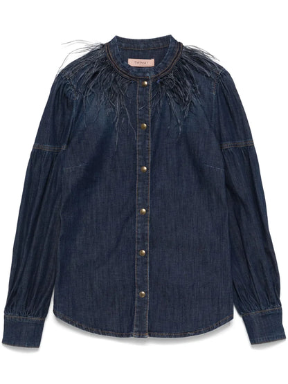 Feather-Detail Denim Shirt