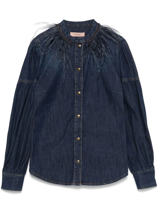 Feather-Detail Denim Shirt