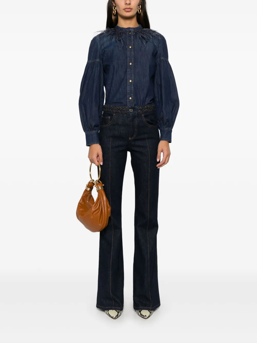 Feather-Detail Denim Shirt