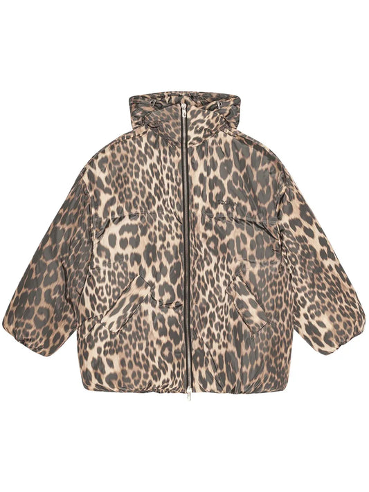 Leopard Print Hooded Puffer Jacket