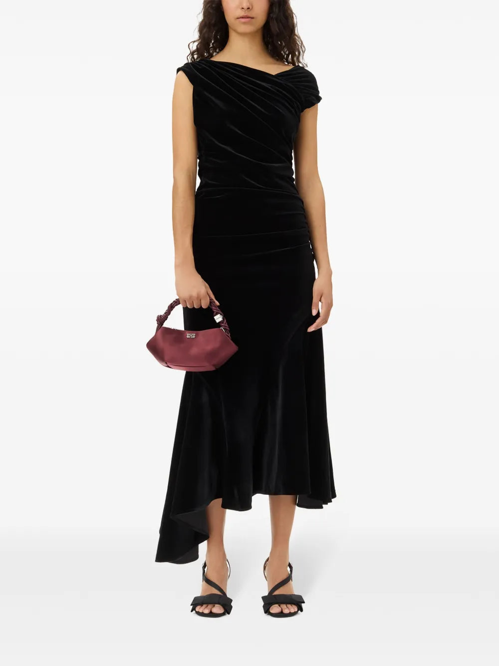 Velvet-Finish Midi Dress