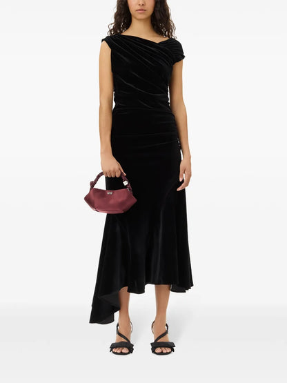Velvet-Finish Midi Dress