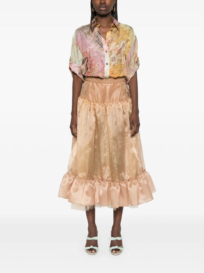 Metallic-Threading Midi Skirt