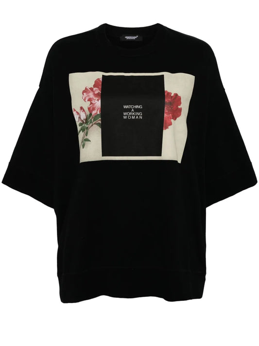 Graphic Print Short Sleeves Blouse