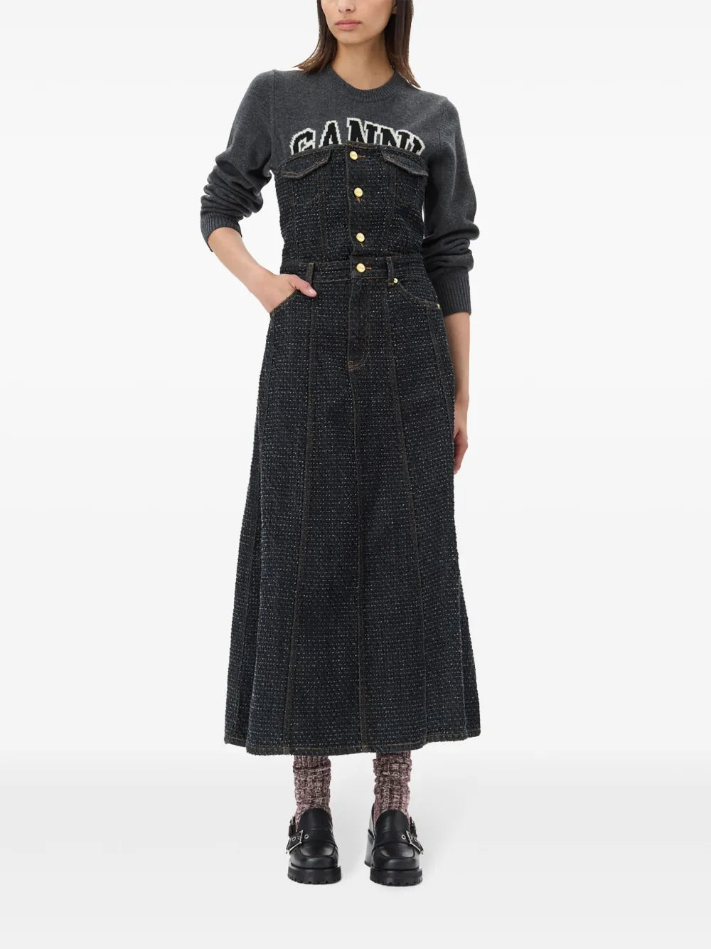 Fluffy Denim Midi Dress