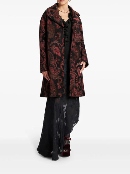 Patterned-Jacquard Midi Coat