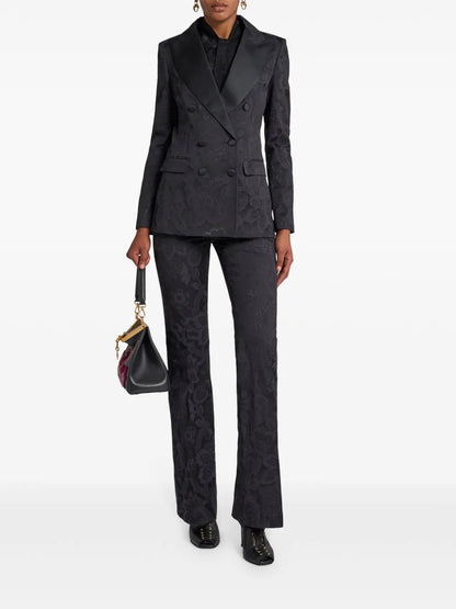 Tonal-Design Jacquard Trousers