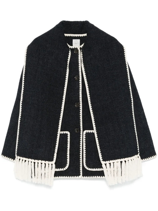 Attached-Scarf Jacket
