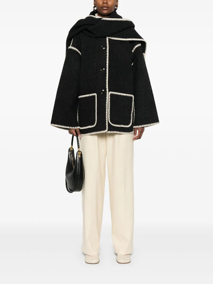 Attached-Scarf Jacket