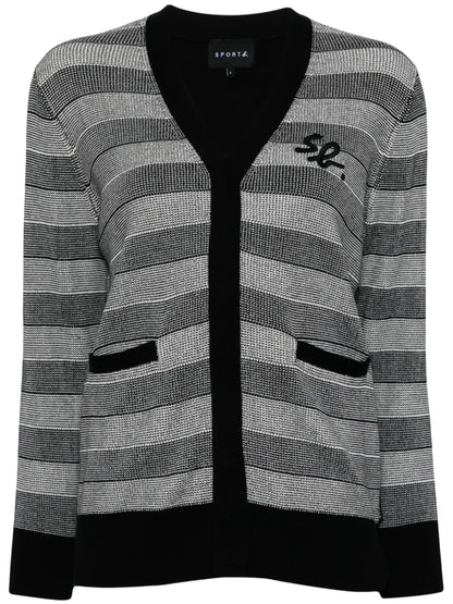 Logo-Embroidered Striped Cardigan