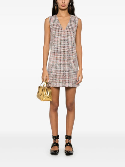 Check-Pattern Bouclé Mini Dress