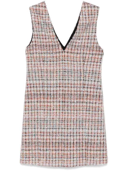 Check-Pattern Bouclé Mini Dress