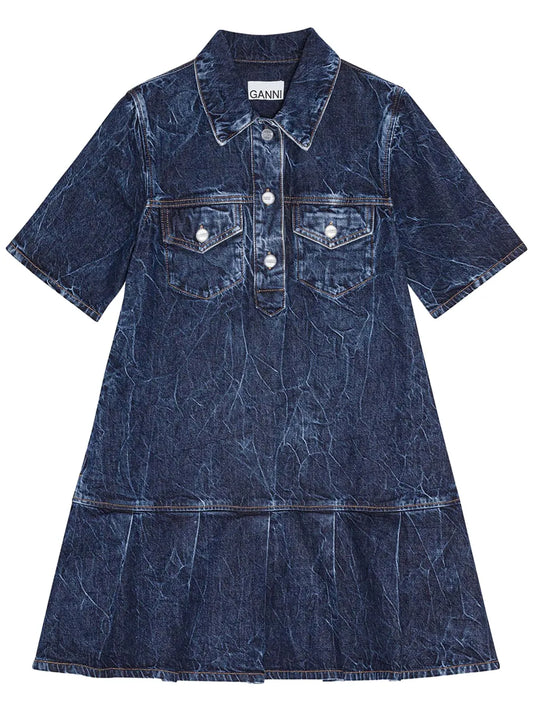 Crinkled Denim Mini Dress