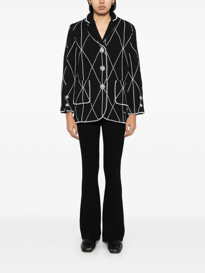 Faux-Pearl Embellished Single-Breasted Blazer