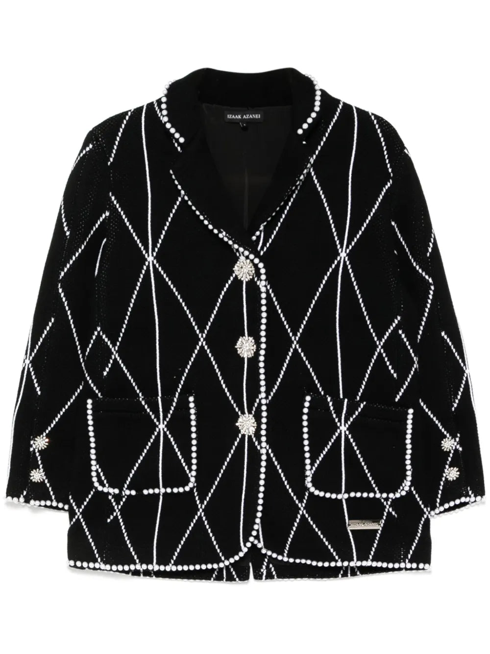 Faux-Pearl Embellished Single-Breasted Blazer