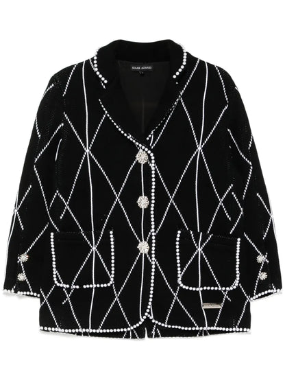 Faux-Pearl Embellished Single-Breasted Blazer