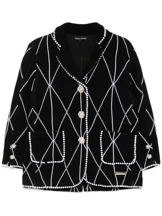 Faux-Pearl Embellished Single-Breasted Blazer