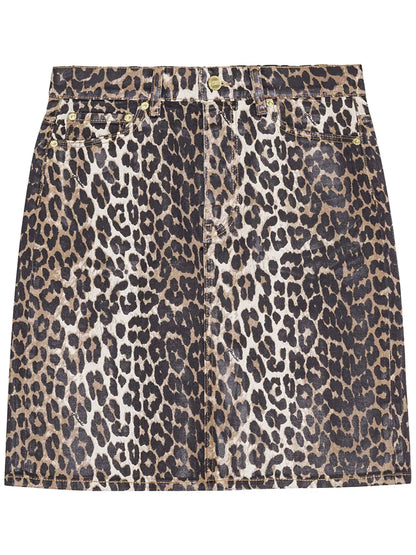 Leopard-Print Denim Midi Skirt