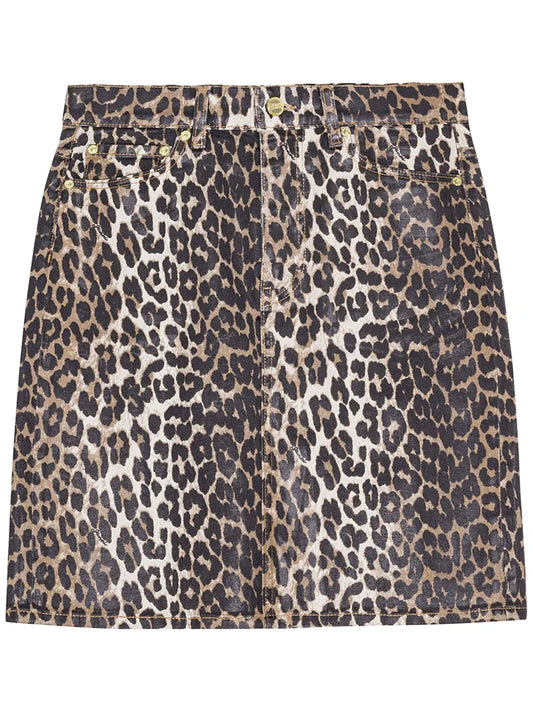 Leopard-Print Denim Midi Skirt