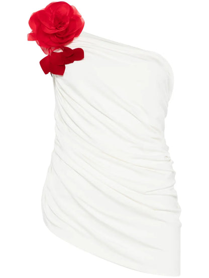 Draped Floral-Appliqué Top