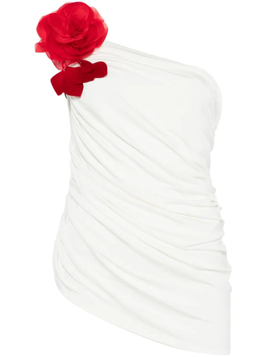Draped Floral-Appliqué Top