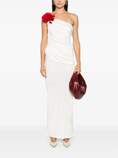 Draped Floral-Appliqué Top