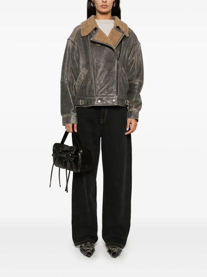 Shearling-Collar Leather Jacket