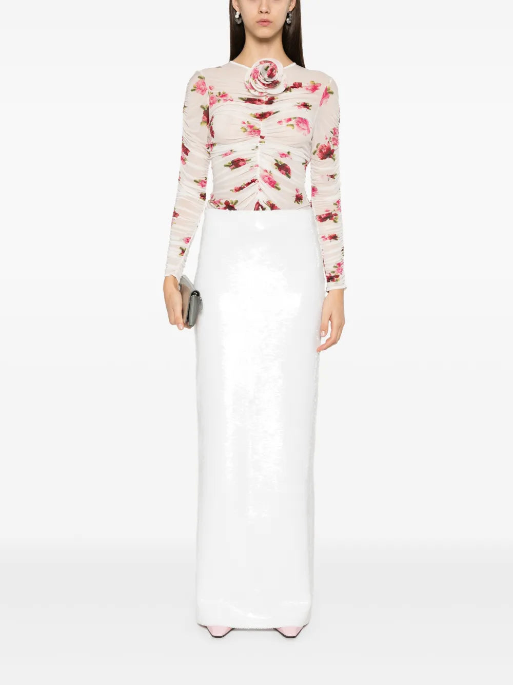 Rose-Appliqué Ruched Top