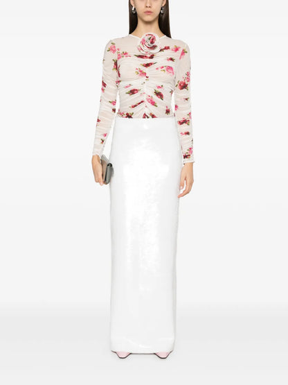Rose-Appliqué Ruched Top