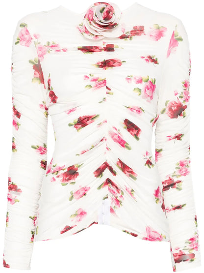 Rose-Appliqué Ruched Top