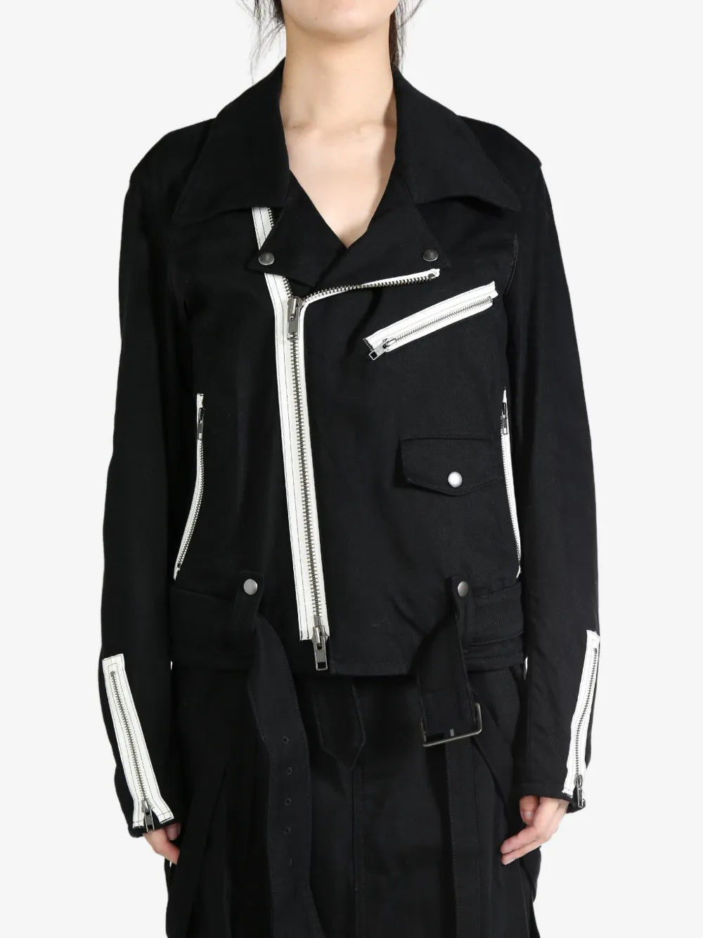 Belt-Detail Cotton Biker Jacket