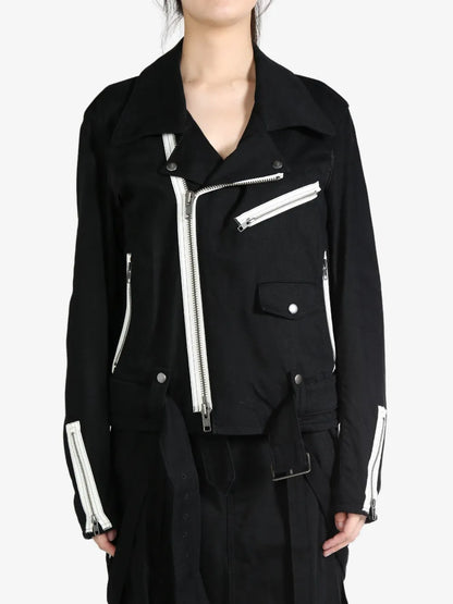 Belt-Detail Cotton Biker Jacket