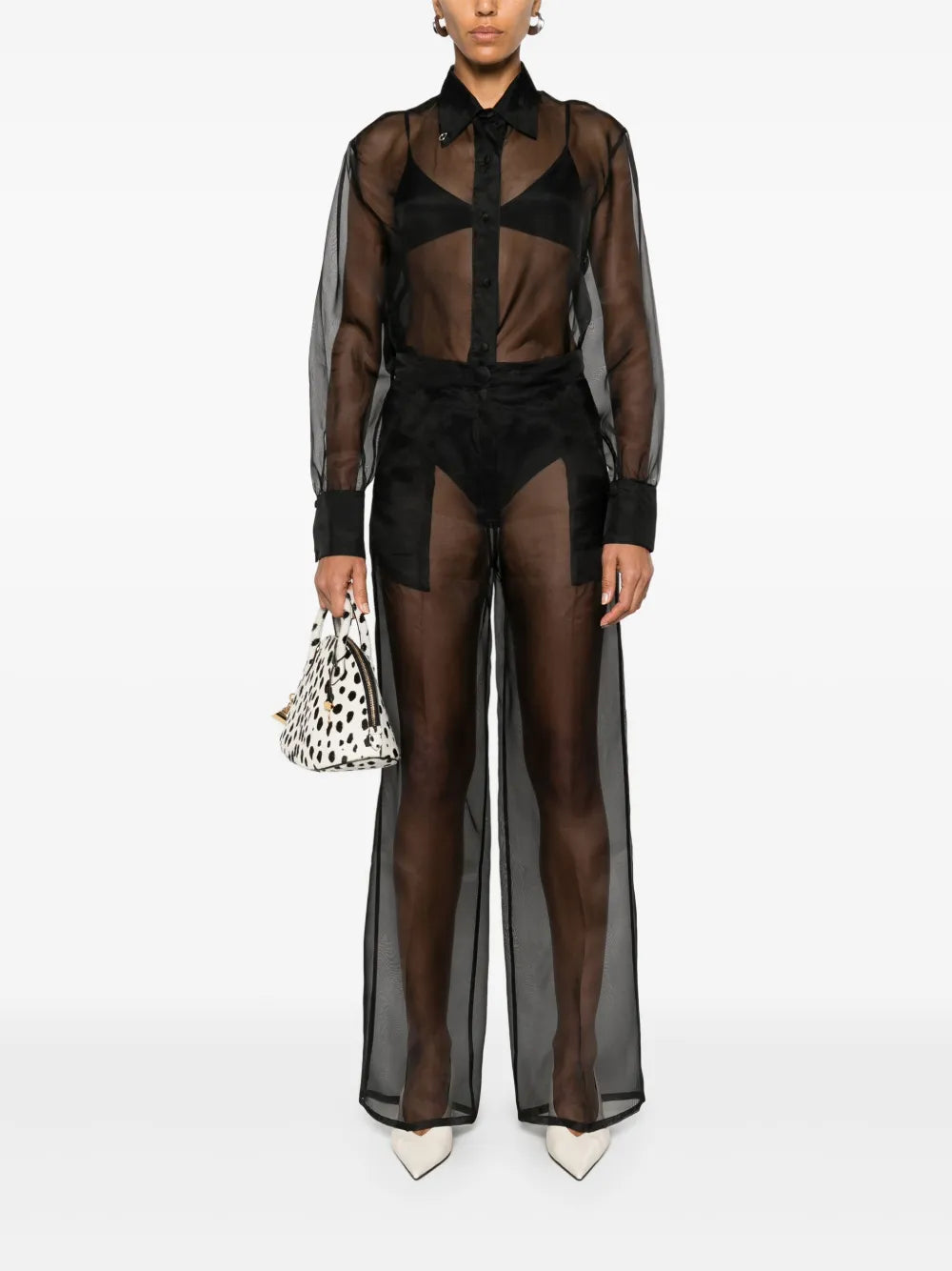 Crystal-Embellished Wide-Leg Trousers