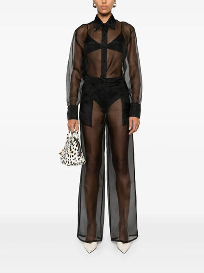 Crystal-Embellished Wide-Leg Trousers